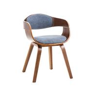 CLP Chaise Kingston, design rétro tissu, accoudoirs, siège et dossier rembourrés, Noyer/Bleu