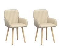 Chaise Salle à Manger 2 Pièces Textile Crème 56,5 x 50 x 87,5 cm | 100% polyester respirant, pieds hévéa massif, cadre métal robuste, accoudoirs inclinés, montage rapide solo