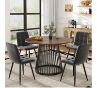 Chaise salle a manger 4 pièces, ensemble repas 5 pièces moderne, table de cuisine ronde diamètre 80 cm avec 4 chaises,Marron