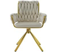 Chaise salle a manger, chaise bureau, lot de 2 fauteuils en velours, chaise longue pivotante avec quatre pieds en métal, beige
