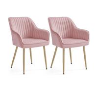 Chaise Salle à Manger, lot de 2, Chaise de Cuisine, Fauteuil en Velours, Rembourrée, avec Accoudoirs, Rose Bonbon et Doré Clair