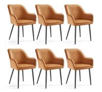 Chaise Salle à Manger, lot de 6, Chaise de Cuisine, Fauteuil en Velours, Rembourrée, avec Accoudoirs, Marron Caramel et Noir d'encre