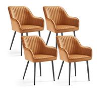 Chaise Salle à Manger - SONGMICS - Lot de 4 - Marron Caramel - Noir d'encre - Avec Accoudoirs