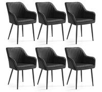 Chaise Salle à Manger - SONGMICS - Lot de 6 - Velours Rembourré - Accoudoirs - Noir d'encre