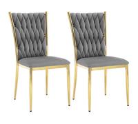 Chaise Salle à Manger WOLTU, Lot de 2, Chaise Cuisine en Velours, Dossier Haut Tissé Design, Pieds Métalliques, Gris Foncé