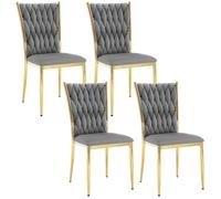 Chaise Salle à Manger WOLTU, Lot de 4, Chaise Cuisine en Velours, Dossier Haut Tissé Design, Pieds Métalliques, Gris Foncé