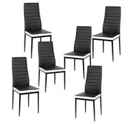 Chaise Scandinave DIYA - Lot de 6 - Simili cuir - Noir et blanc - L 40 x P 39 cm
