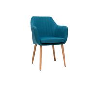 Chaise scandinave en tissu bleu canard et bois clair ALEYNA
