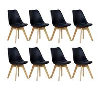 Chaise scandinave - WOLTU - Lot de 8 chaises - Siège rembourré - Design épuré - Pieds en bois massif - Dossier incurvé - NOIR