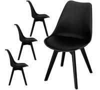 Chaise - SPRINGOS - Springos® - Noir - Assise rembourrée - Pieds bois massif - Lot de 4