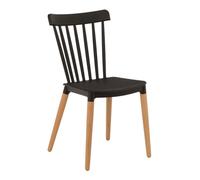 Chaise style scandinave à barreaux modèle POP - Coque en résine noire et pieds en bois naturel