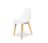 Kosmi Chaise Style scandinave modèle Gabby - Coque en résine Blanche et Pieds en Bois Naturel