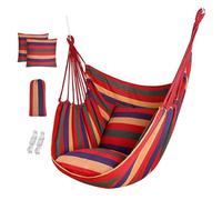 Chaise suspendue 120x150cm Hamac chaise balancelle robuste en coton tissé arc-en-ciel Comprend un sac de rangement et deux coussins