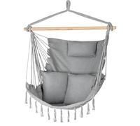 Chaise Suspendue avec 2 Coussins, Balançoire Hamac - 100x130x75cm - BIS 150 kg - pour Intérieur et Extérieur - Style Bohème Adapté à Tout Décor - Idéal Our Balcon ou Jardin (Gris)