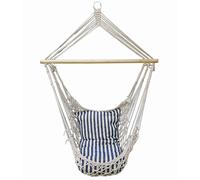 Chaise suspendue chaise suspendue de jardin avec coussin d'assise hamac pour s'asseoir, coton bleu bois blanc, max 120 kg, LxP 60x70 cm