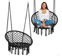 Chaise suspendue de jardin - JANSHOP - Noire - Style boho - Siège large - Dossier haut - Corde tressée