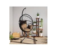 Chaise suspendue en forme d ouf et support taupe rotin et acier