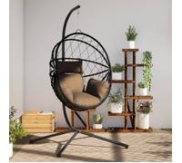 Chaise suspendue en forme d œuf et support taupe rotin et acier