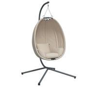 Chaise suspendue en forme d'œuf et support beige tissu et acier