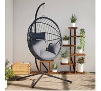 Chaise suspendue en forme d'œuf - vidaXL - Gris - Rotin et acier - 104x100x197 cm - Pivotante - Coussin amovible