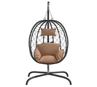 vidaXL Fauteuil suspendu Oeuf – Poly rotin & acier – Coussin taupe