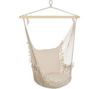 Outsunny Fauteuil Suspendu extérieur et intérieur, Chaise Suspendue Portable avec Coussins, Tissage en Coton, siège Suspendu extérieur, Chaise hamac balançoire, Charge 120 Kg, Blanc