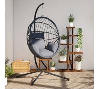 vidaXL Fauteuil suspendu design oeuf avec support gris clair rotin et acier