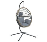 Chaise suspendue forme d'œuf et support gris clair rotin acier