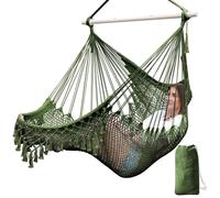 Chaise suspendue hamac coton - Barre d'écartement pliable - Maille respirante - Intérieur et extérieur