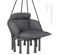 Chaise suspendue - Outsunny - avec grand coussin rembourré - à franges - kit de suspension - cadre en acier - tissage - gris foncé