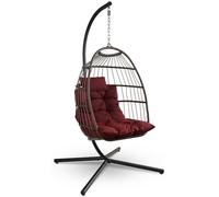 Chaise suspendue œuf avec support - Rotin synthétique - Charge max. 250 kg - Coussins résistants aux taches et aux UV pour terrasse et balcon