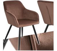 Chaise - TECTAKE - Chaise MARILYN effet velours au style scandinave rembourrée et pieds en acier noir, 58 x 62 x 82 cm - Brun/Noir