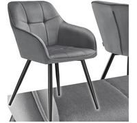 tectake® Chaise de Salle à Manger rembourrée Moderne Chaise Velours satiné Fauteuil Salon Fauteuil Scandinave Pieds en Acier Élégant Chaises pour Coiffeuse, Chambre, Salon, Dressing