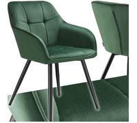 Chaise - TECTAKE - Chaise MARILYN effet velours capitonné, rembourrée et pieds acier noir, 58 x 62 x 82 cm - Vert foncé/Noir