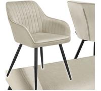 Chaise - TECTAKE - Chaise MARILYN effet velours capitonné, rembourrée et pieds en acier noir, 58 x 62 x 82 cm - Crème