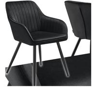 Chaise - TECTAKE - Chaise MARILYN effet velours capitonné, rembourrée et pieds en acier noir, 58 x 62 x 82 cm - Noir