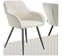 Chaise - TECTAKE - Chaise MARILYN en velours côtelé rembourrée et pieds en acier robustes, 58 x 62 x 82 cm - Crème/Noir