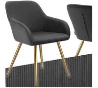 Chaise - TECTAKE - Chaise MARILYN en velours côtelé rembourrée et pieds en acier robustes, 58 x 62 x 82 cm - Anthacite/Doré