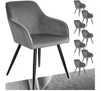 CHAISE - TECTAKE - Ensemble de 8 chaises MARILYN en cuir synthétique siège rembourré aspect velours - Gris/Noir