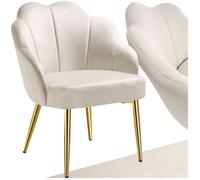 Chaise - TECTAKE - Fauteuil cocktail HELLEN en velours avec dossier en forme de coquillage, 66 x 62 x 80,5 cm - Crème/Or