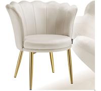 Chaise - TECTAKE - Fauteuil de bureau STELLA rembourré dossier en forme fleur avec revêtement velours 67 x 64 x 76 cm - Crème/Or