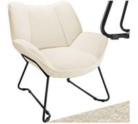 Chaise - TECTAKE - Fauteuil KJELD avec accoudoirs et dossier large, rembourré avec revêtement bouclé, 73 x 72 x 81 cm - Crème/Blanc