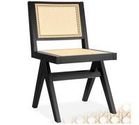 Chaise - TECTAKE - Fauteuil LISSY style boho avec cannage viennois en bois et accoudoirs, 48,5 x 53,5 x 83 cm - Noir