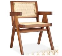 tectake® Chaise de Salle à Manger Design en Chêne Bois Massif & Cannage Chaise de Table à Manger avec Accoudoirs Confortable pour Coiffeuse, Chambre, Cuisine, Bureau, Cabinet, Dressing