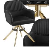 Chaise - TECTAKE - Fauteuil LONA pivotant en velours matelassé et rembourré, dossier arrondi, 56 x 59 x 81 cm - Noir/Or