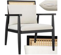 Chaise - TECTAKE - Fauteuil lounge MANUELA en bois avec cannage viennois, structure en bois massif, 67 x 70 x 82 cm - Blanc