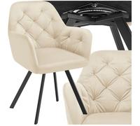 Chaise - TECTAKE - Fauteuil LUCIA pivotant en velours matelassé avec accoudoirs, pieds en acier fins, 58 x 58 x 87 cm - Crème