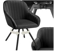 Chaise - TECTAKE - Fauteuil pivotant SNUG avec accoudoirs, aspect velours rembourré, pieds en acier fins, 58 x 58 x 82 cm - Noir