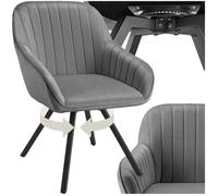 Chaise - TECTAKE - Fauteuil pivotant SNUG avec accoudoirs, aspect velours rembourré, pieds en acier fins, 58 x 58 x 82 cm - Gris