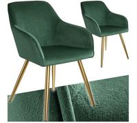 Chaise - TECTAKE - Lot 2 chaises MARILYN effet velours style scandinave rembourrée, pieds acier doré, 58x62x82cm - Vert foncé/Noir